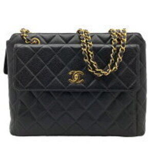 Chanel chain shoulder bag black Coco mark turn lock caviar leather